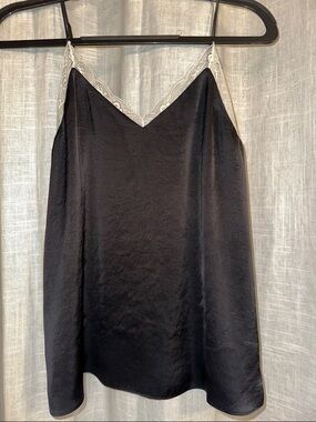 Little Moon Black Camisole with Cream Lace Trim